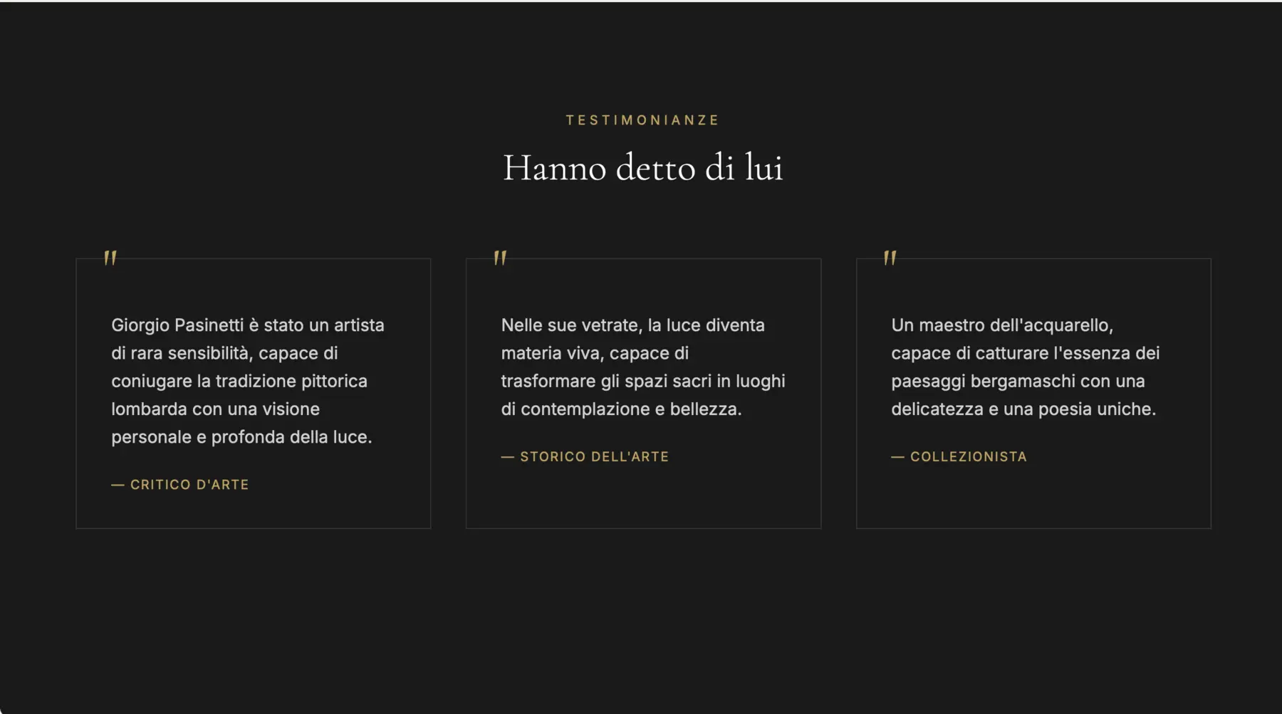 Sezione testimonianze del portfolio Giorgio Pasinetti